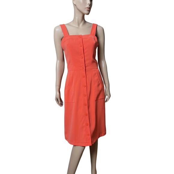 Amanda Uprichard Button Front Orange Crepe Dress Sz M Sleeveless Square Neckline - Picture 1 of 8